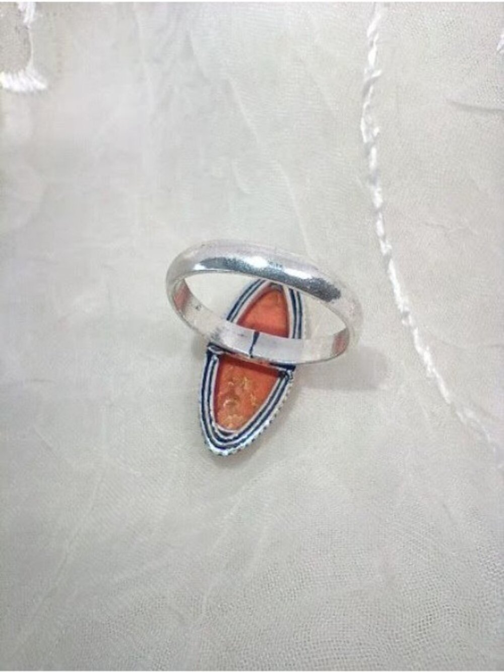 Sterling Silver Ring With Natural Orange/Red Coral Gemstone Size 7 Boho Jewelry - Picture 4 of 7